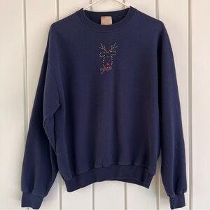 Vintage Callan & Co Embellished Christmas Reindeer Sweatshirt Navy Size Medium